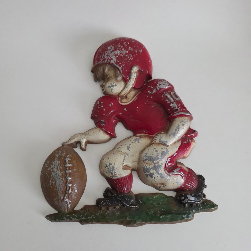 Vintage Homco 1976 Football Player Wall Plaque #10 Cast Metal Decor
